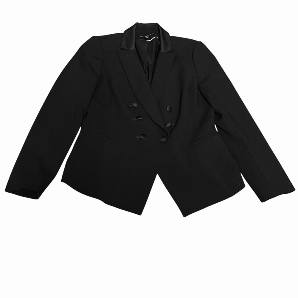 WHBM Studio Tuxedo Collared Black Double Breasted Semi Fitted Crop Jacket SZ 10 - Picture 5 of 15